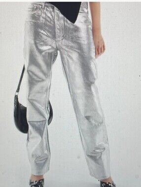 Metallic Silver Jeans - Straight Leg